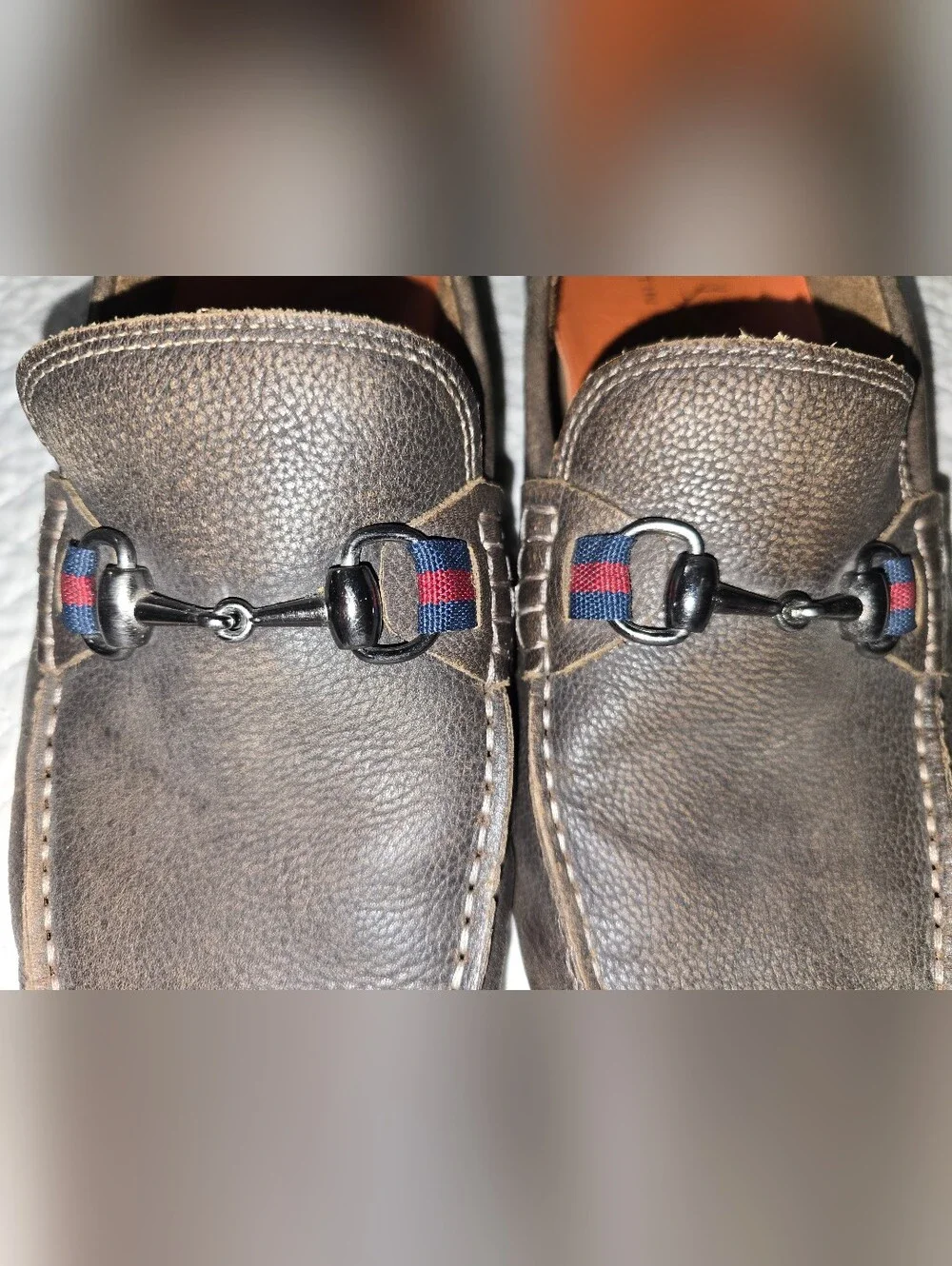 Martin Dingman Dark Brown Leather Bit Loafers with Red-Blue Accent